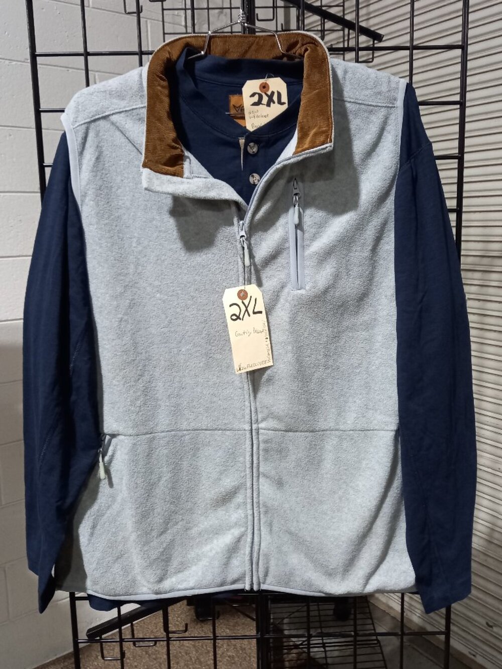Men's Fleece Full Zip Vest with Corduroy Collar + Long Sleeve Henley Navy | 2XL